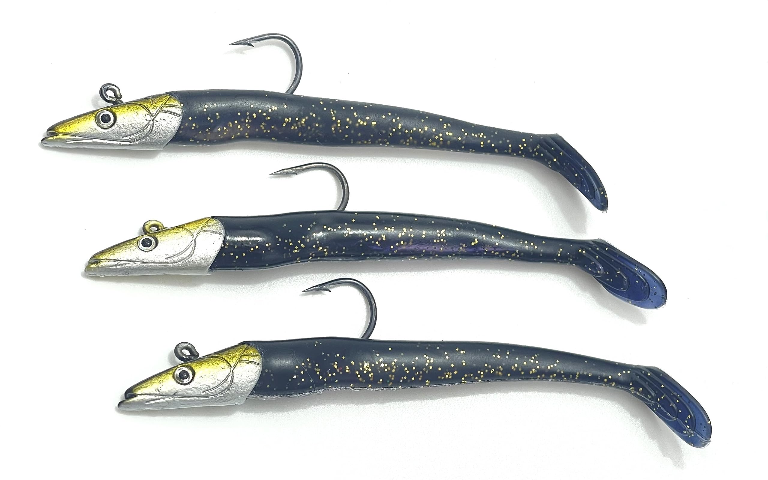 EVERBAY Soft Fishing Lures with Jig Head, Sand Eel Lure, Soft Swimbaits with Paddle Tail, Sinking Baits Saltwater/Freshwater Fishing, Fishing Jigs, Cod, Pollock, Sea Bass, 13cm/21g, 3pcs, Black/Olive