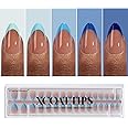 BTArtboxnails XCOATTIPS French Tip Press On Nails - Blue Press On Nails Short, Almond Fake Nail Tips, 160Pcs Soak Off Soft Gel Acrylic Brown Nail Extension in 16 Sizes