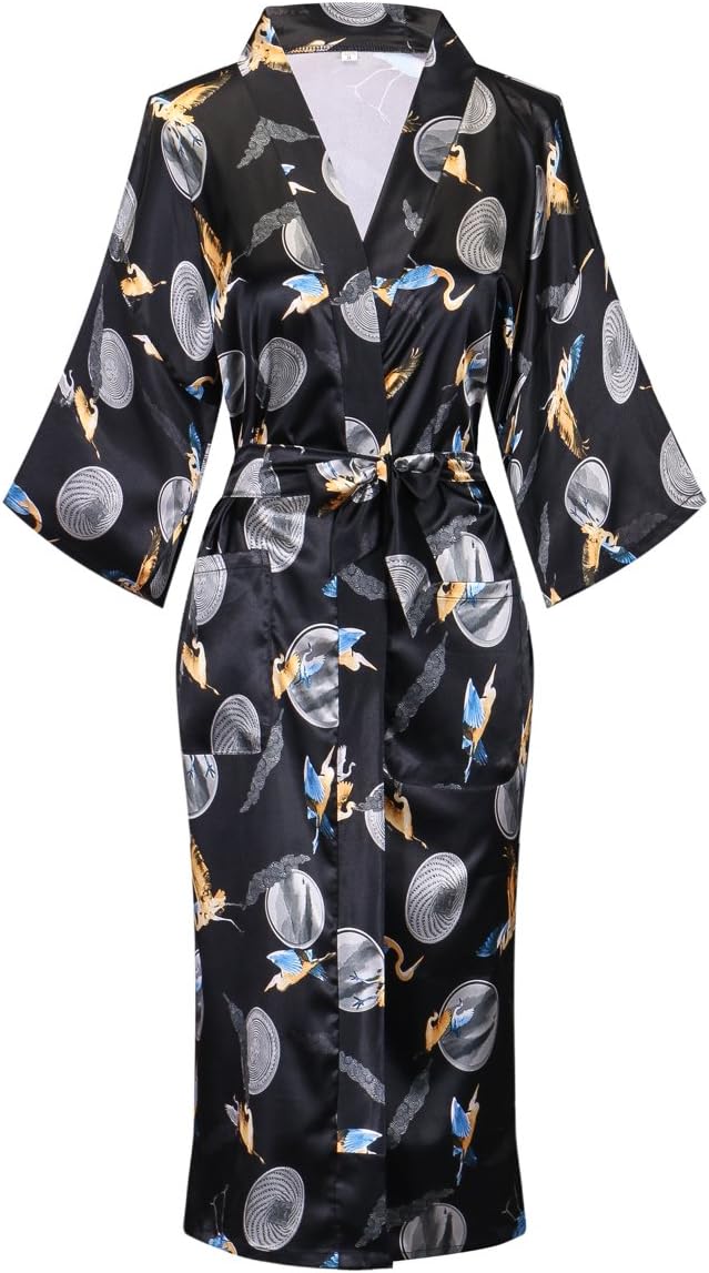Valennia Floral Pattern Kimono Robe Long Bathrobe For Women