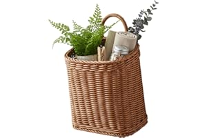 Hanging Wicker Basket, Wicker Hanging Basket Woven Wall Baskets for Front Door Wall with Handle for Flowers, Small Plants, Fa