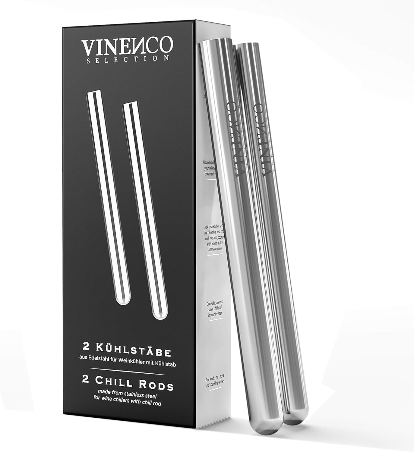 2 Extra Stainless Steel Chill Rods for Your VINENCO Wine Cooler Set