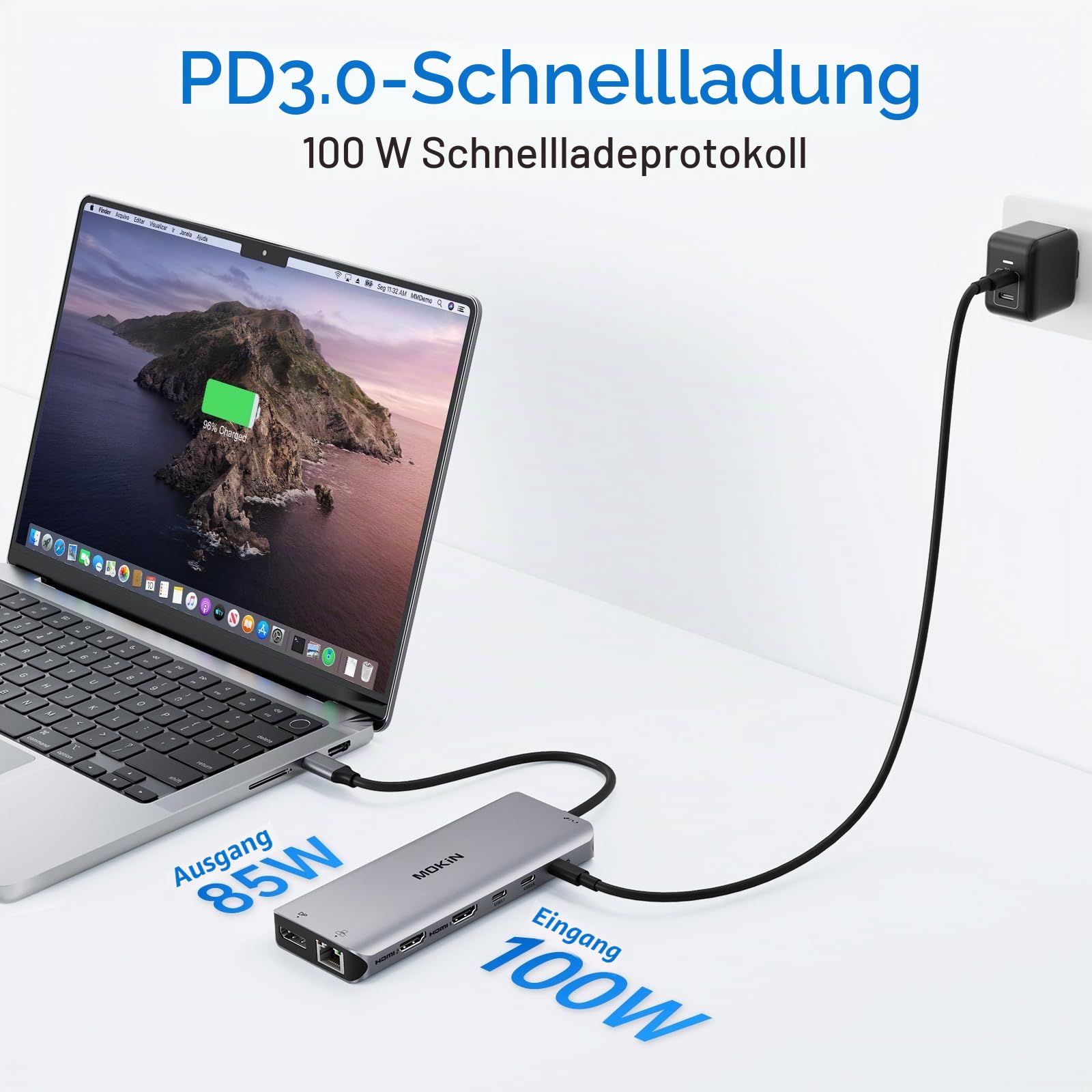 MOKiN Docking Station, Dockingstation Laptop 2 Monitore für Tragbare Computer, 13 in 1 USB-C Hub Dock mit Dual HDMI Adapter, DisplayPort, 10Gbps, 100W Ladefunktion, Gigabit Ethernet für Dell HP Lenovo 5