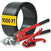 Banding Strapping Kit Tools - 5/8" x 1000' Black PET Pallet Packaging Set | Industrial-Grade PET Strapping, Tensioner, Sealer and 100 Metal Seals for Securing &amp;Shipping, 1480 lbs Break Strength