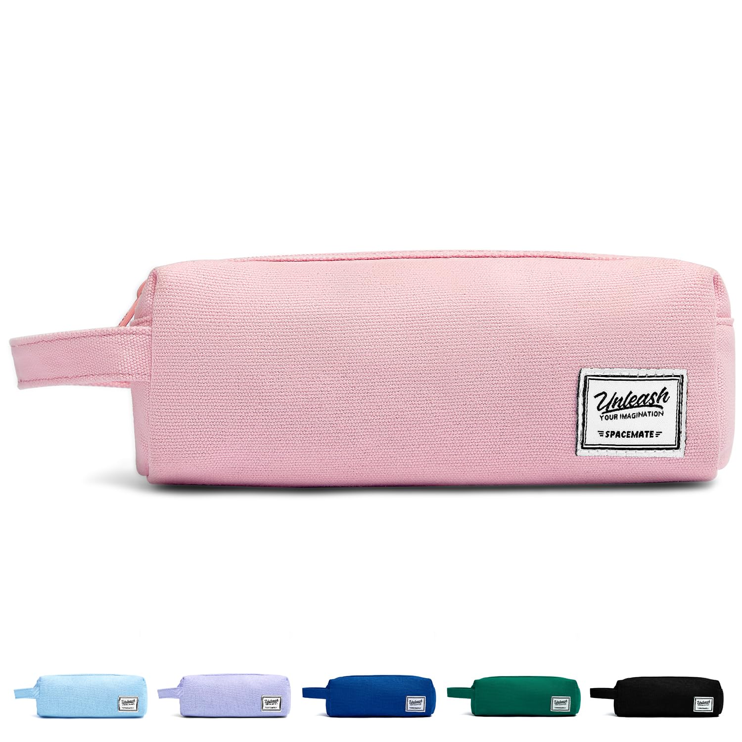 Photo 1 of SPACEMATE Pencil Case Pouch Box Bag School Supplies Girls Boys Kids, Cute Preppy Stuff Large Big Capacity Aesthetic Canvas Pen Organizer, Back to College Stationary, Pink, Simple Style, 1200ml