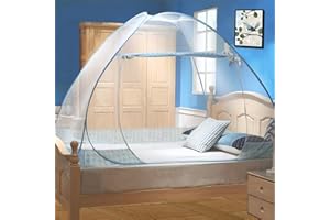 Tinyuet Mosquito Net for Bed, Portable Single Door Pop-up Mosquito Netting with Net Bottom, 39.3x78.7in Bed Tent for Indoor and Outdoor Use, Insect Screen - Blue Edge