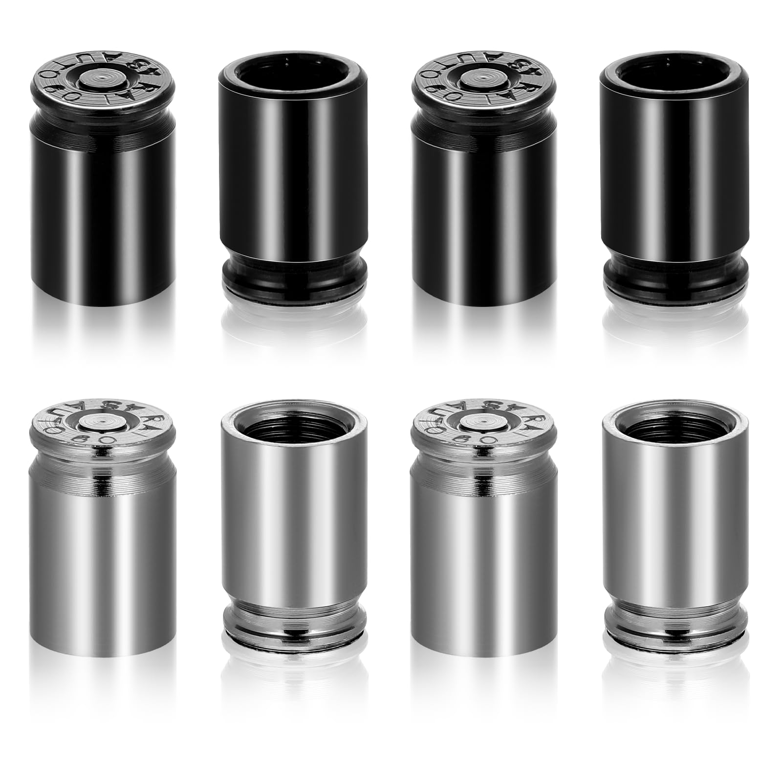 Photo 1 of 8 Pcs  Valve Stem Caps Aluminum Alloy Tire Valve Stem Caps Dustproof Tire Air Stem Covers for Cars Motorcycle SUV Trucks Bike (Black ? Titanium Color)