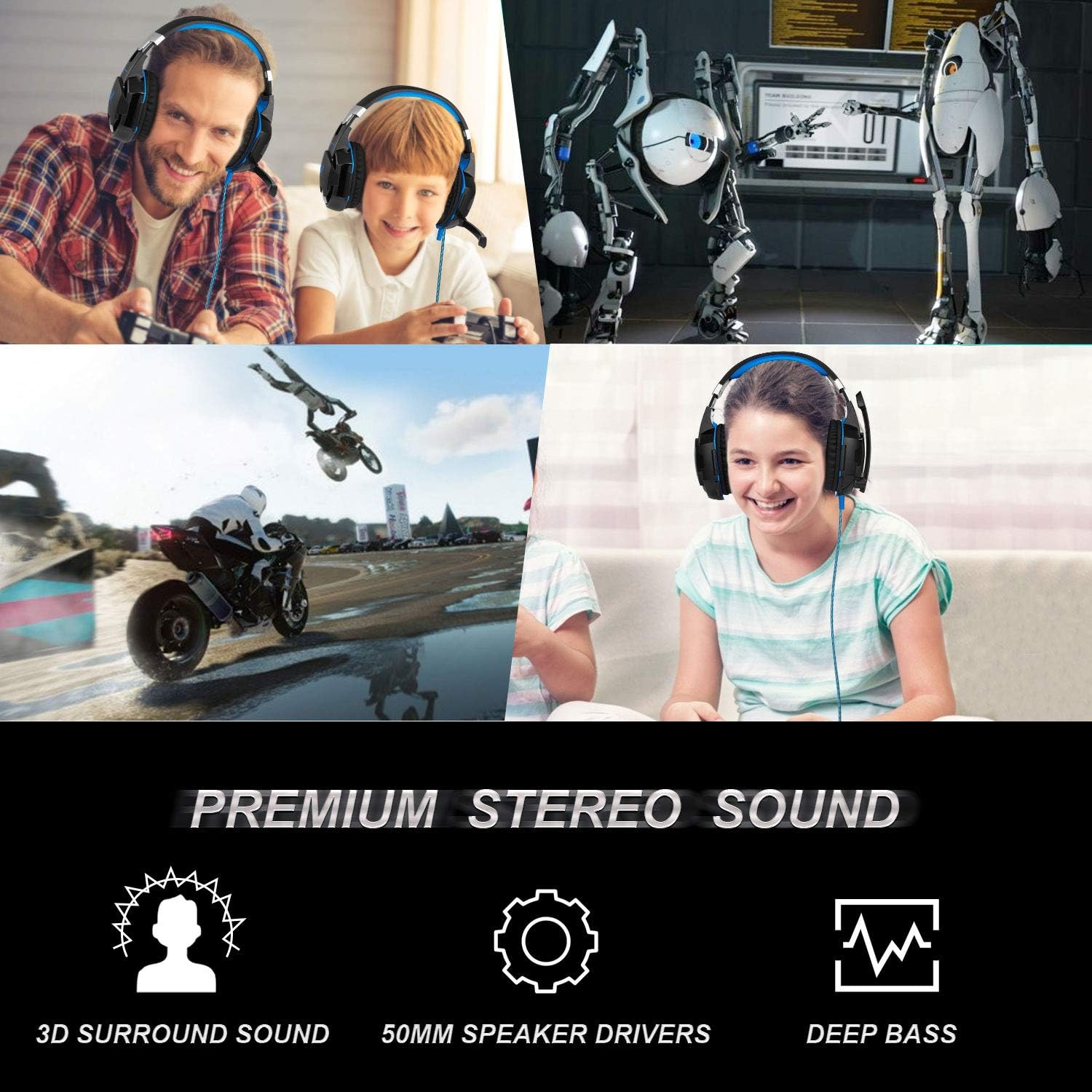 Gaming Headset with Mic for Xbox One,PC,PS4,Over-Ear Headphones with Volume Control LED Light Cool Style Stereo,Noise Reduction for Laptops,Smartphone,Computer,Nintendo Switch: Home Audio & Theater