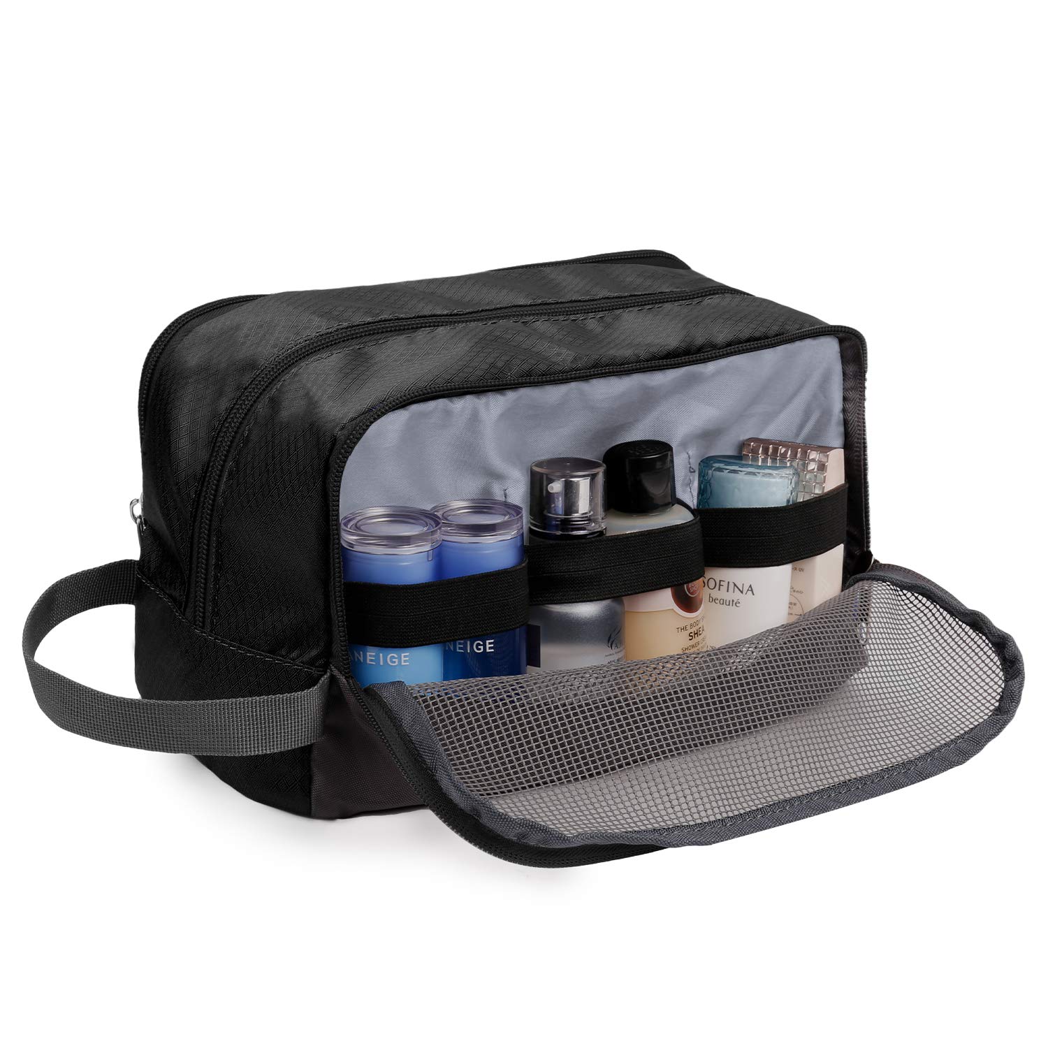 Toiletry Bag Small Nylon Dopp Kit Lightweight Shaving Bag for Men and Women (Black) : Beauty