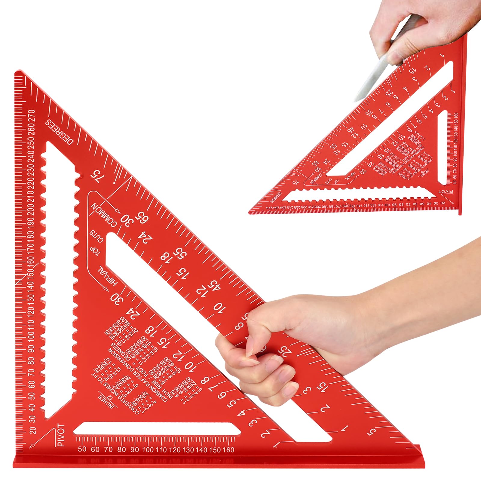 Zythrem Speed Square 12 Inch Rafter Metric Carpenters Aluminum Roofing Square - Builders Framing Triangle Ruler Protractor for Woodworking Angle Measuring Marking