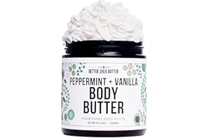 BETTER SHEA BUTTER Peppermint Vanilla Body Butter - Natural Lotion for Women with Shea Butter & Jojoba Oil - Non-Greasy Whipped Body Lotion for Dry Skin - Vanilla Scented Peppermint Christmas Body Lotion