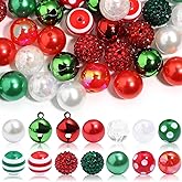 Yumttero 50Pcs Christmas Chunky 20mm Bubblegum Beads Red Green White Chunky Beads Bulk Mixed Christmas Bead for Christmas Jewelry Making Necklace Bracelet DIY Craft Making