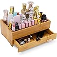 GOBAM Makeup Storage Drawer Organizer Bamboo Wood Cosmetic Display Box, Large Capacity Bathroom Beauty Countertop Organizer, Great for Bathroom Dresser