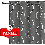 Estelar Textiler Grey Blackout Curtains Silver Wave Line Pattern 63 Inch Curtains Grommet Light Blocking Noise Reducing Curtains for Bedroom 52W x 63L, Set of 2 Panels