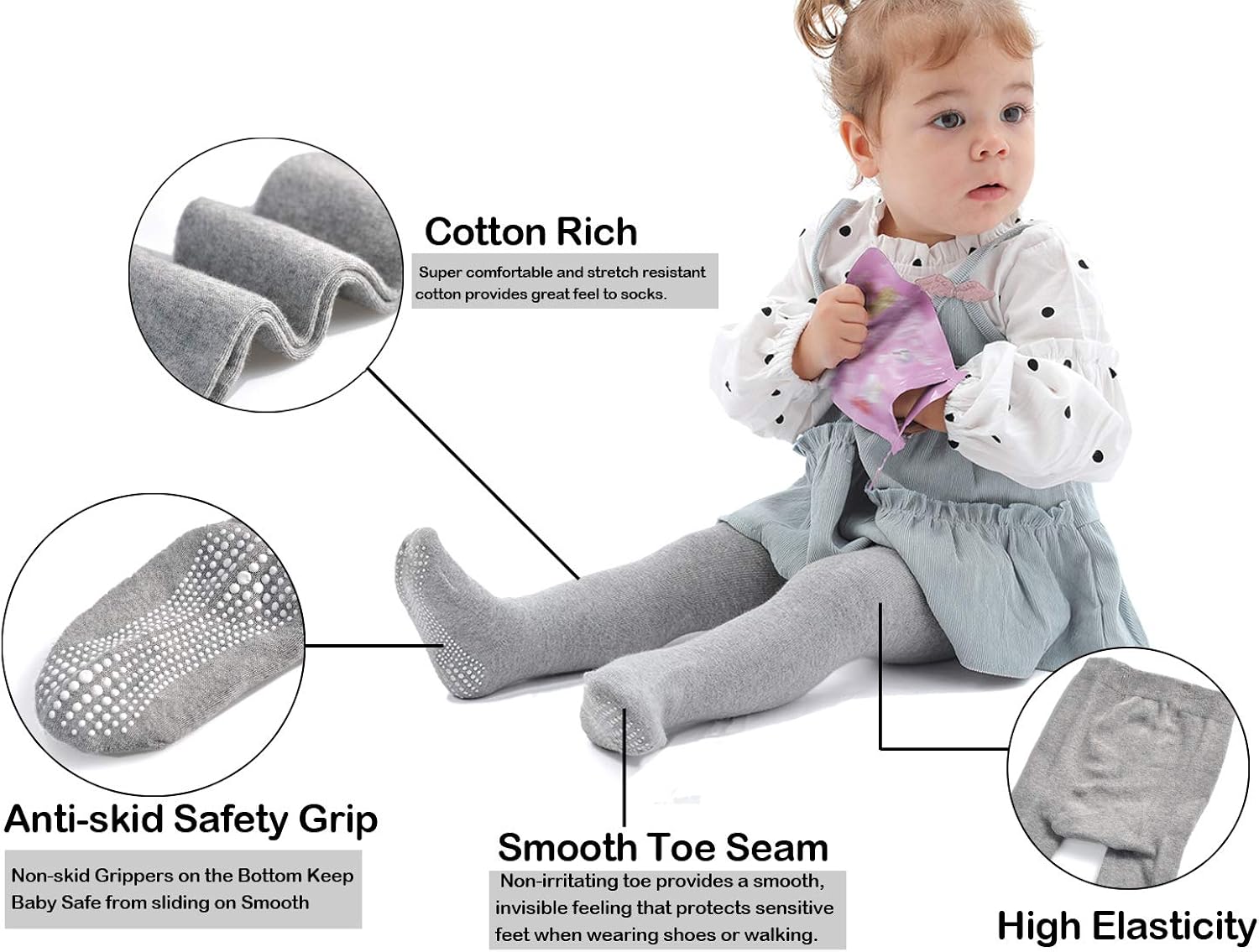 Epeius Baby Tights Baby Girls/Boys Non Slip/Skid Grip Leggings Seamless Cotton Stockings Newborn Infant Toddler 3-Pack: Clothing