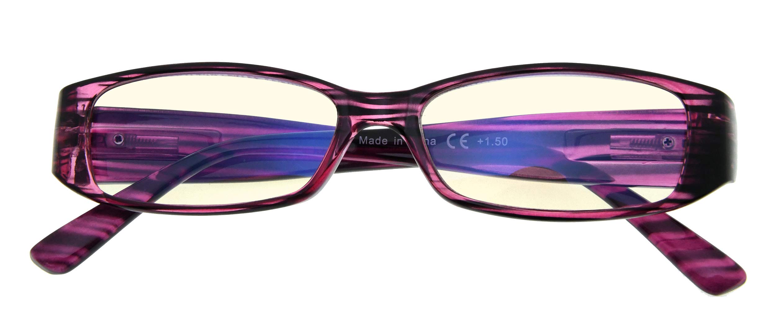 CessBlu Computer Glasses with Crystals for Women Reading Blue Light Filter Eyeglasses(Purple) +1.5