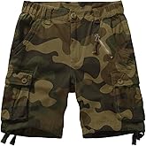 Raroauf Women's Cotton Casual Multi-Pockets Relaxe-Fit Twill Bermuda Cargo Shorts