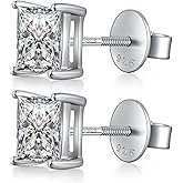 ZDaoBen 925 Sterling Silver Stud Earrings with Flat Screw Back, Round Cut/Square Cut Cubic Zirconia Hypoallergenic Stud Earrings for Women Men, Long & Thick Post, 4MM-8MM