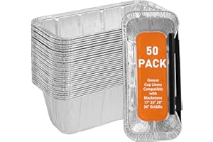 Whaleme 50-Pack Grease Cup Liners Compatible with Blackstone 5017 Griddle, Aluminum Foil Drip Pan Griddle Accessories Grease Catcher Cup Liner for 17, 22, 28, 36 Inch, Disposable Grill Grease Trays