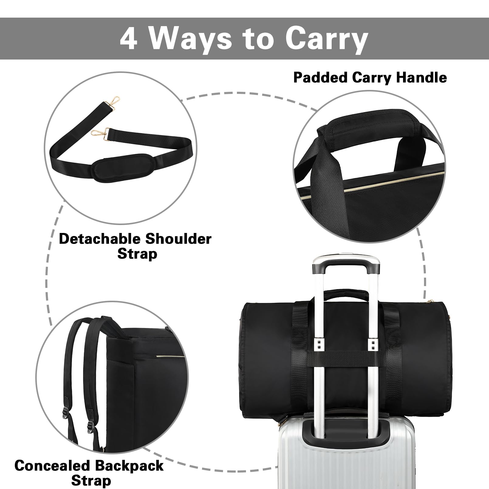 SOLOSAIC Garment Bags for Travel, Convertible Garment Duffle Bag with Shoulder and Backpack Straps for Men Women, 3 in 1 Suitcase Suit Travel Bag with 2 Shoes Cover for Wedding Weekend Work Trip