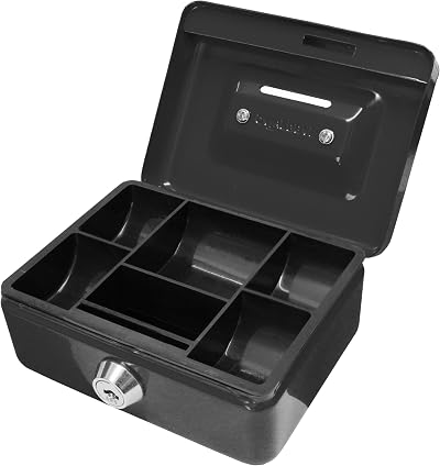 Cathedral Products Key Lockable Cash Box 6 Compartment Tray 4 Inch Black