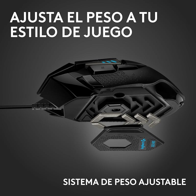 Logitech g502 hero, mouse para jogos com fio de alto desempenho, captura hero 25k, 25.600 dpi, rgb, peso personalizável, 11 botões programáveis, memória integrada, pc/mac - preto