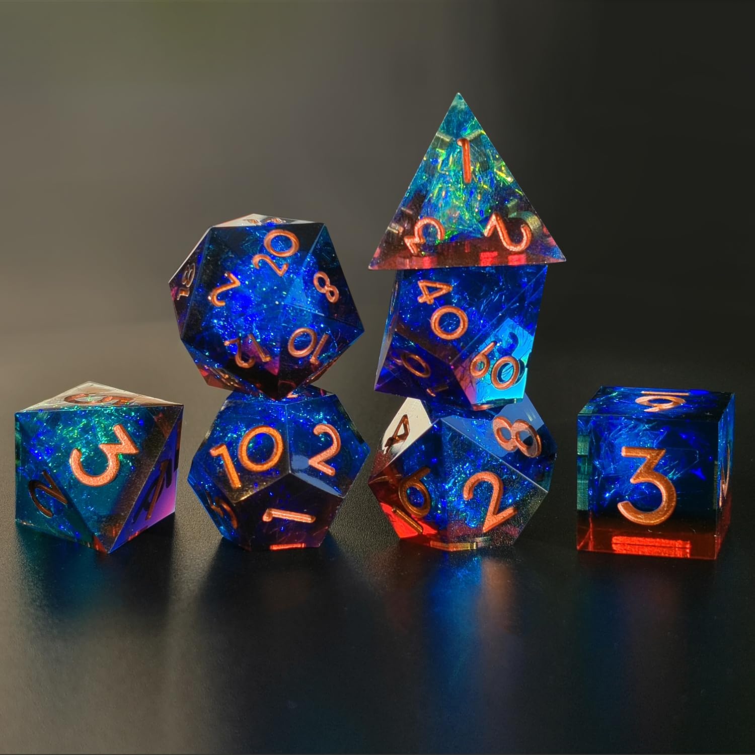DND Dice Set 7pcs D4 D6 D8 D10 D12 D20 D% Polyhedral Handmade Resin Sharp Edged D&D Dice for Dungeons and Dragons Pathfinder Roll Playing Table Games RPG MTG Games with Gift Box