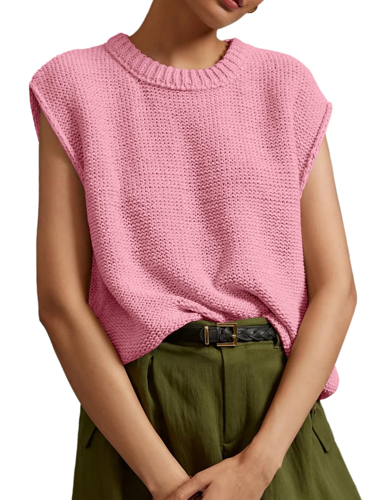 Saodimallsu Womens Sleeveless Crewneck Sweaters