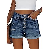 KISSMODA Denim Shorts Women Trendy Button Summer Cut Off Short Womens Jean Shorts High Waisted Denim Hot Ripped Shorts