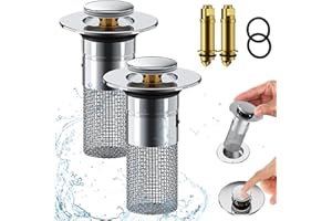 Agamino Bathroom Sink Stopper Drain Hair Catcher, 2PCS Pop Up Sink Strainer with Removable Stainless Steel Floor Drain Filter