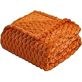 Vessia Flannel Fleece Throw Blanket, 3D Jacquard Burnt Orange Fuzzy and Warm Blanket for Couch,Sofa,Bed,Chair, 300GSM Soft Touch Cozy Throw for All-Season Home Decor(50x40inch)