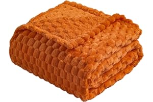 Vessia Flannel Fleece Throw Blanket, 3D Jacquard Burnt Orange Fuzzy and Warm Blanket for Couch,Sofa,Bed,Chair, 300GSM Soft Touch Cozy Throw for All-Season Home Decor(50x40inch)
