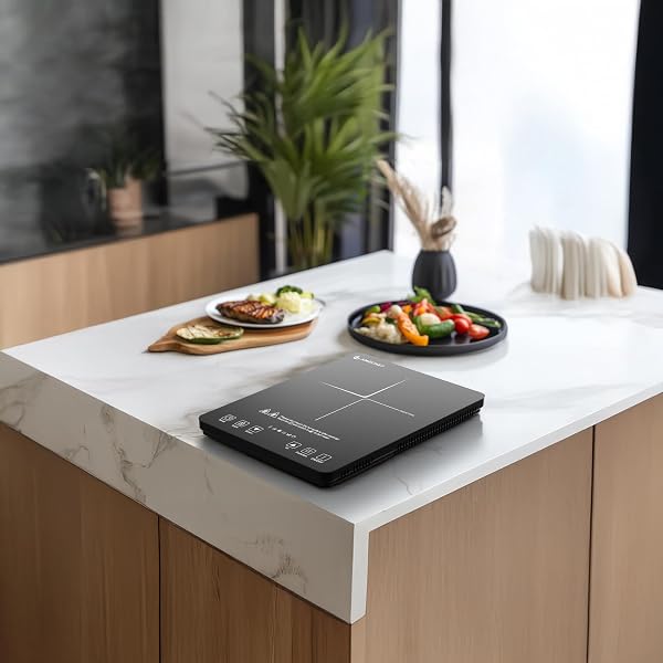 AMZCHEF PORTABLE INDUCTION COOKTOP 20 TEMPERATURE & POWER LEVELS, 1800W INDUCTION STOVE BURNER WITH 6.8″ HEATING COIL, LOW NOISE HOT PLATE SINGLE ELECTRIC COOKTOPS COUNTERTOP STOVE WITH TIMER