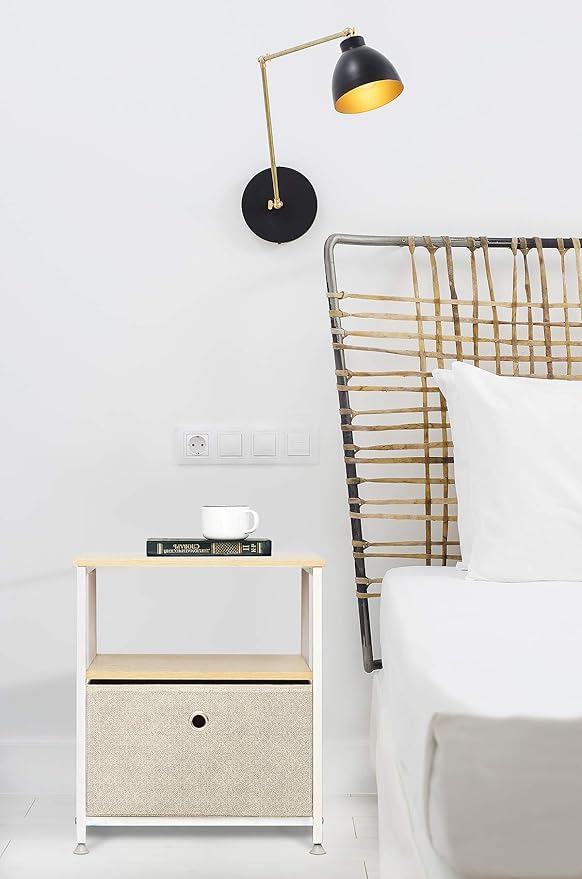 Comodini Quadrato Con 1 Cassetto In Tessuto 1 Ripiano Tavolino Da Divano Armadietto Cassettiera Piccolo Mobiletto Basso Pratico Per Soggiorno Camera Da Letto Corridoio Legno Acciaio Bianca Beige Camera Da Letto