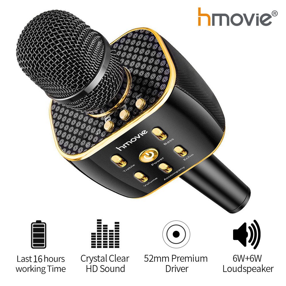 Karaoke Machine Pro Wireless Karaoke Microphone w/ 16 Hours Playtime Bluetooth Speaker for Singing, Recording, Interviews or Podcasts,Christmas Gift