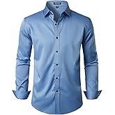 JEMITOP Men's Stretch Wrinkle Free Dress Shirt Formal Prom Wedding Long Sleeve Button Down Shirts