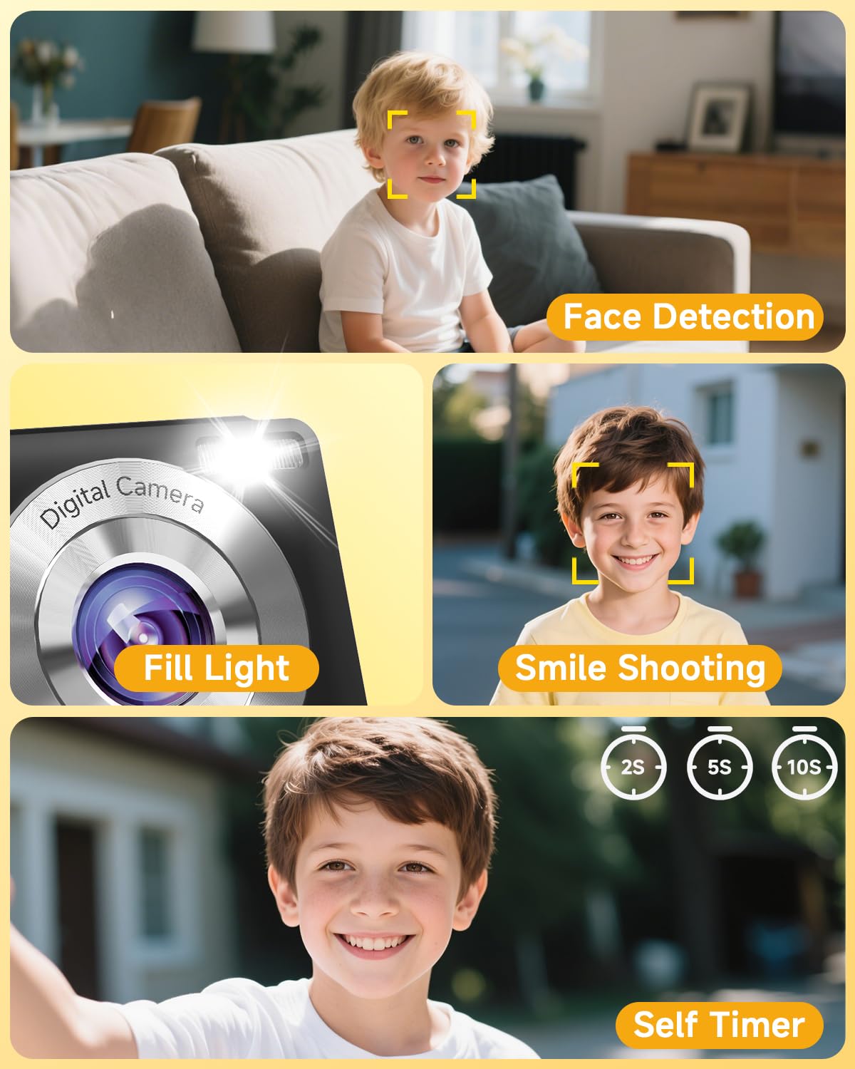 Digital Camera, 44MP FHD 1080P Camera for Kid with 16X Zoom Anti Shake, Compact Small Camera with 32GB SD Card, Digital Camera for Teens for Teens Girls Kids Adults(Black)