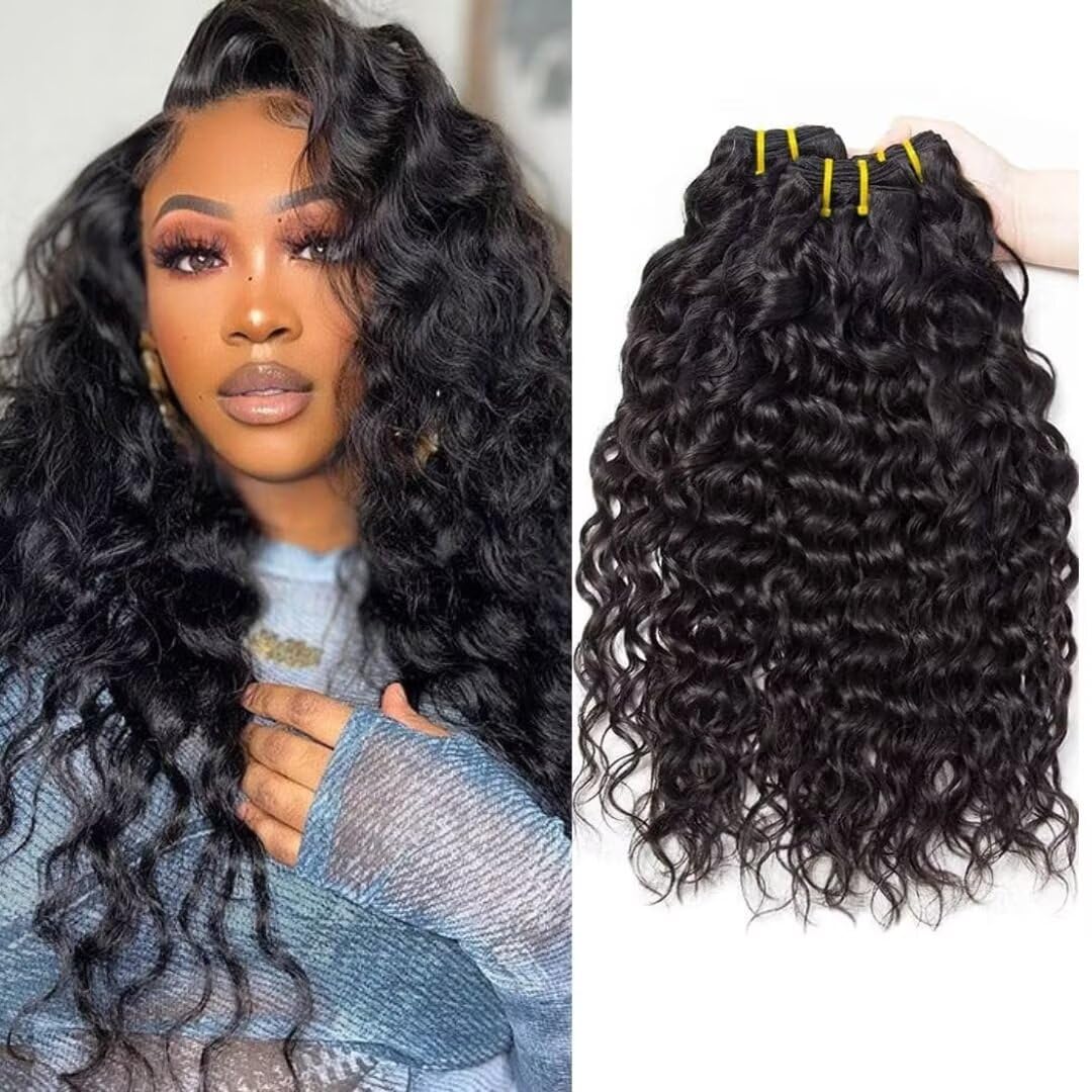 Human Hair Bundles Wet and Wavy Bundles Human Hair Brazilian Unprocessed Remy Hair Water Wave Weave Extensions 22 24 26 Inch Natural Black