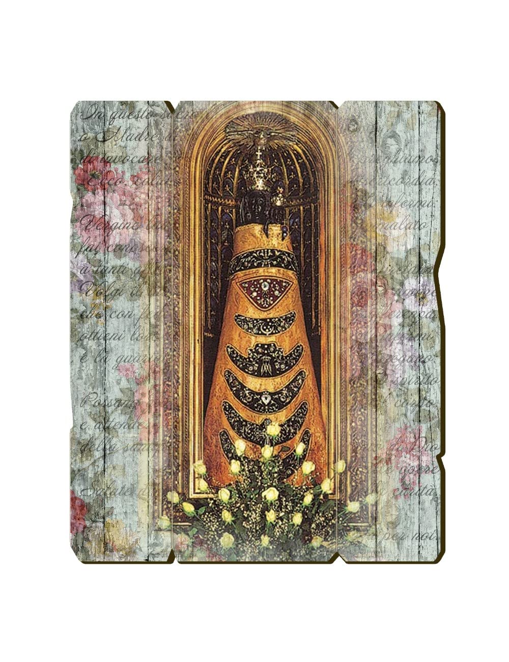 BONELLA BROTHERS Bonella Brothers | Vintage Style Shaped Wooden Picture of the Madonna of Loreto size 19x24 cm | Made in Italy