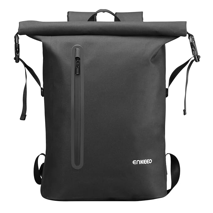 ENKEEO Wasserdicht Rucksack 26L Laptop Tagesrucksack mit 3M Reflexstreifen Roll Top Reiserucksack Sportrucksack für Männer un