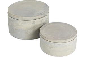 Bloomingville A75500081 Set of 2 Grey Round Decorative Cement Lids Boxes