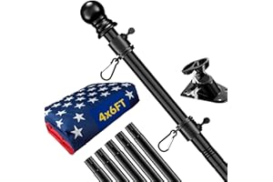 HANGMAICOME American Flag with Pole for Outside - 6FT Heavy Duty Tangle Free Flagpole Kit,4x6FT Embroidered Stars US Flag, 2 Position Metal Mounting Holder for House, Front Porch, Outdoor Patriotic Display
