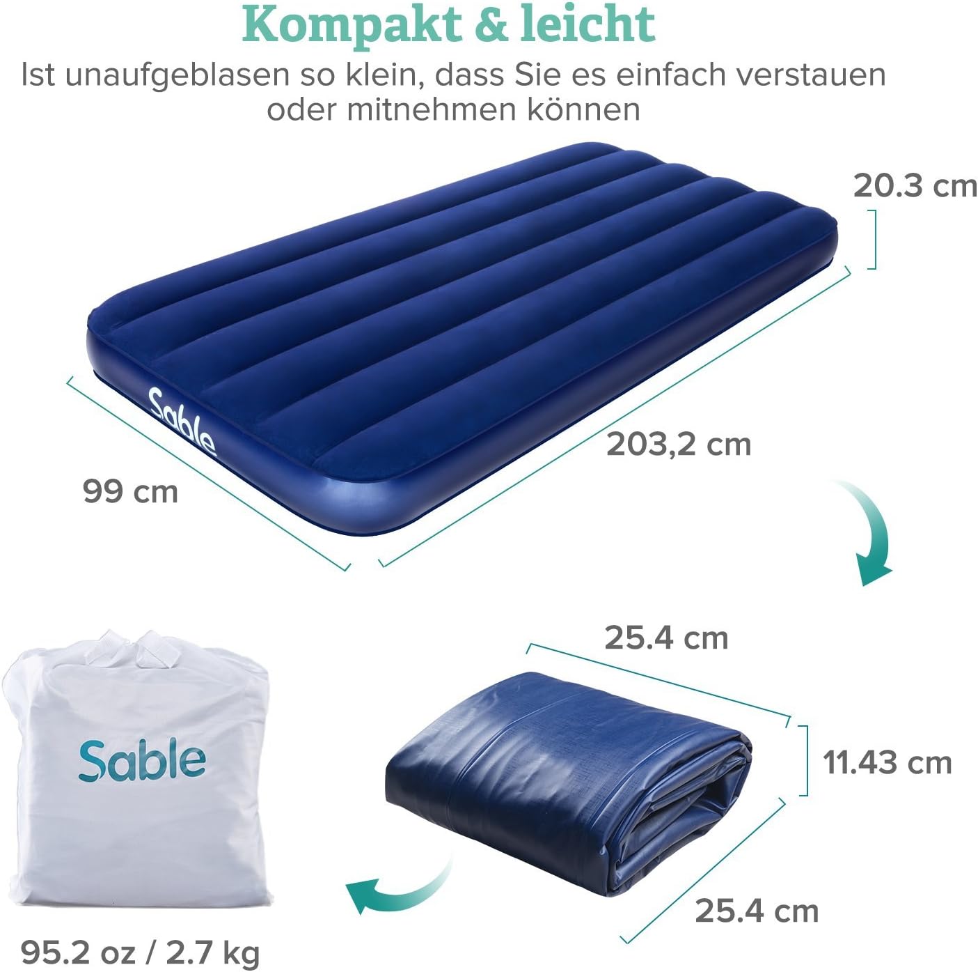 203 X 99 X 20cm Sable Luftmatratze Aufblasbares Luftbett Fur Campen Twin Size Reisen Oder Ubernachtungsgaste Luftbetten Kuche Haushalt Wohnen