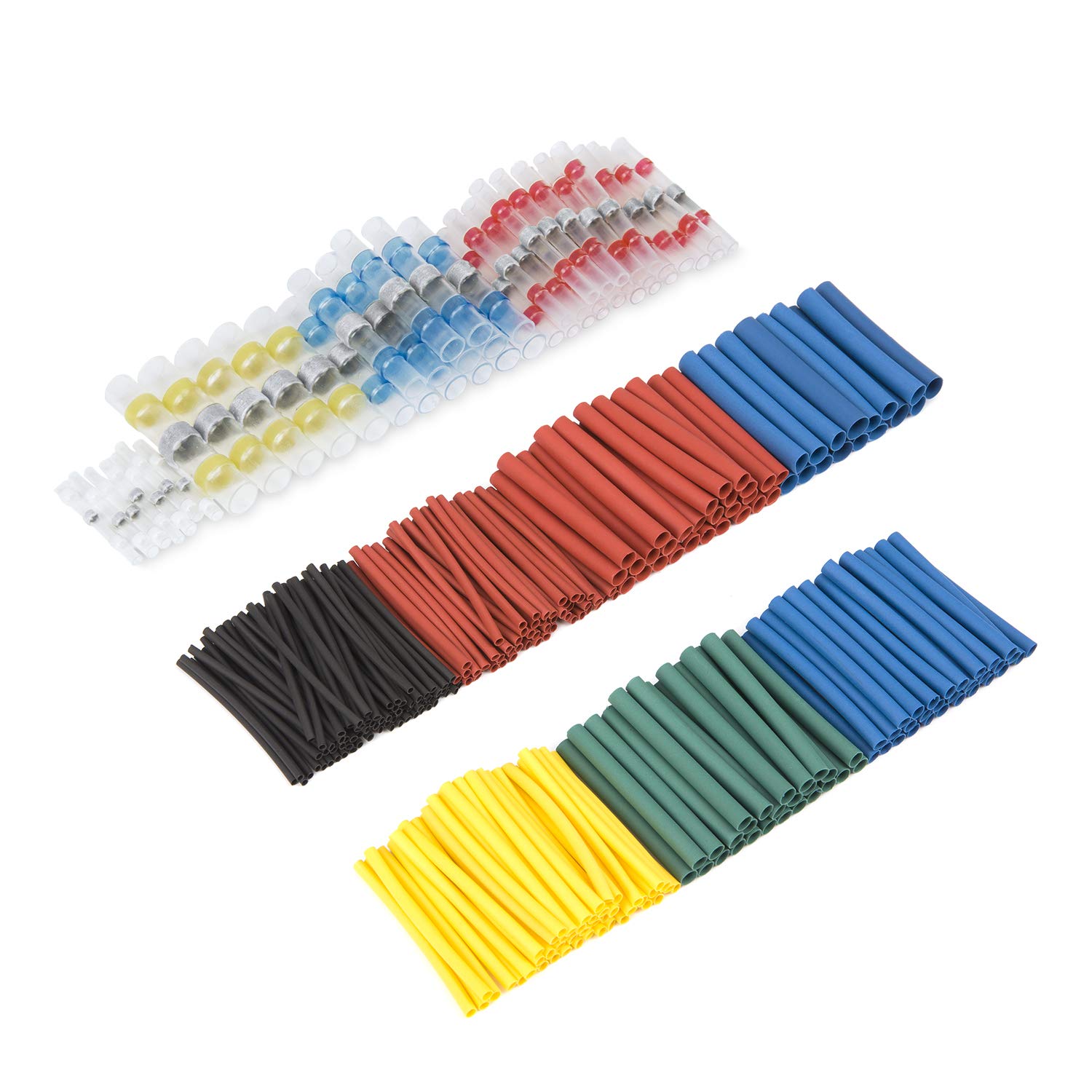 Kuject 530Pcs Solder Seal Wire Connectors and Heat Shrink Tubing Kit, Waterproof Heat Shrink Butt Connector & Shrink Wrap Tube, Insulated Electrical Self-Solder Butt Splices for Boat Car Wire Joint