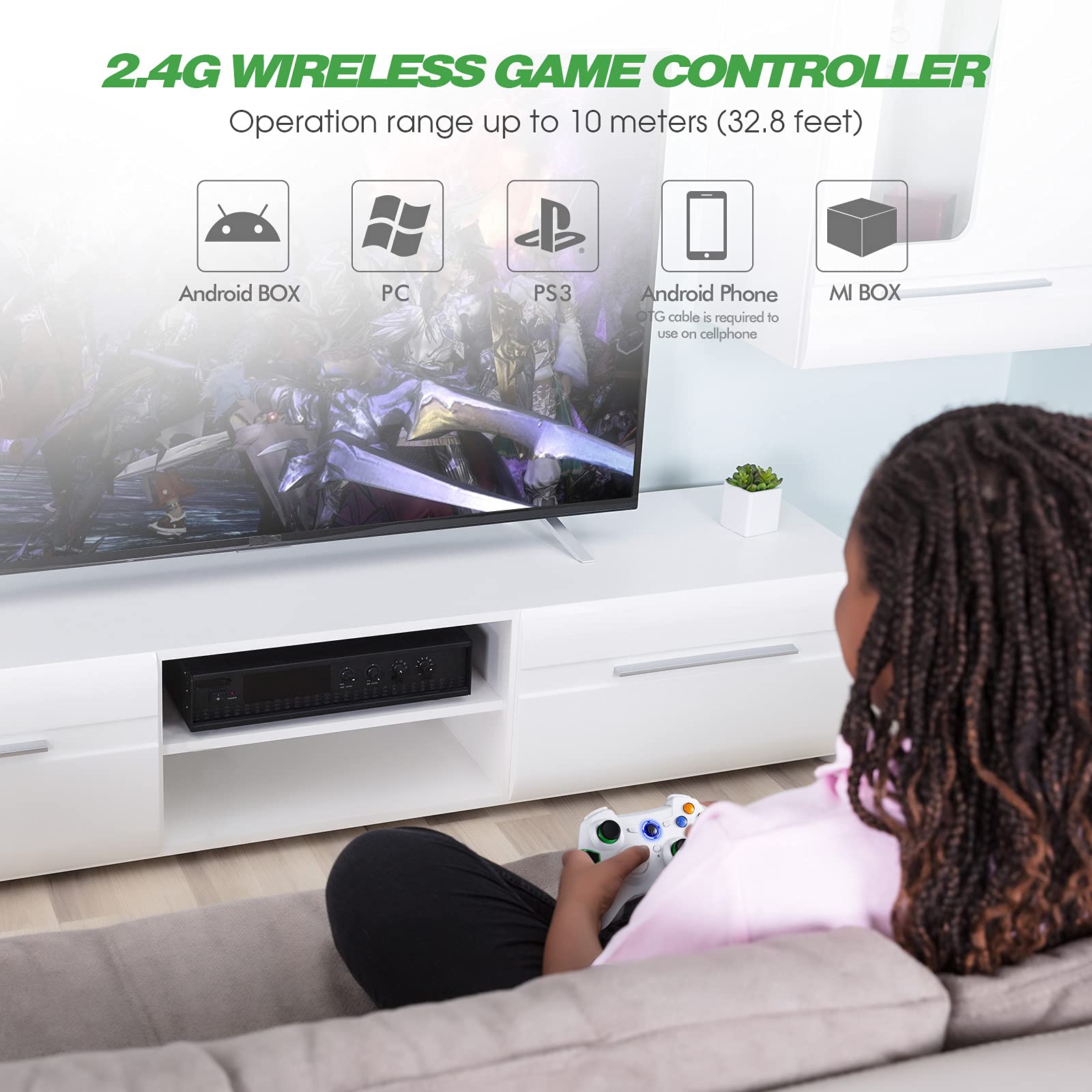 EasySMX Wireless Controller for PS3, PC Gamepads with Vibration Fire Button Range up to 10m Support PC (Windows XP/7/8/8.1/10), PS3, Android TV Box Portable Gaming Joystick