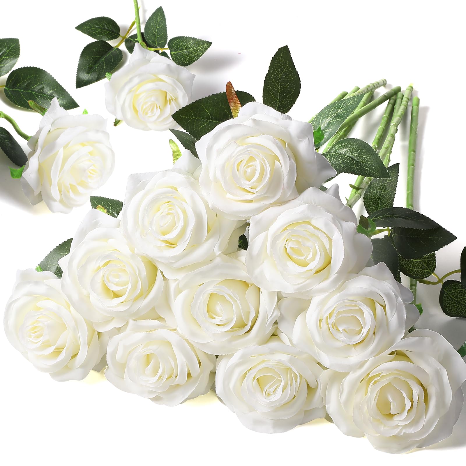 Floralsecret 12 Pcs Artificial Silk Rose Flower Bouquet Faux Flowers Home Wedding Party Decor(White)