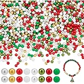 arricraft 1600Pcs Christmas Pearl Beads, 8 Styles 6mm Acrylic Round Imitation Pearl Bead Red Green Gold White Plastic Loose Spacer Beads for Christmas Jewelry Making DIY Craft Earrings