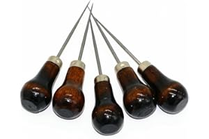 Model Worker Pack of 5 Gourd Shape Leather Craft Cloth Wood Handle Scratch Awl Tool Pin Punching