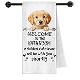 METNBASYY Funny Golden Retriever Dog Bathroom Hand Towels, Gifts for Golden Retriever Lovers, Welcome to The Bathroom Decorative Hand Towels for Bath Room Toilet Washroom Restroom, 16x24 Inch