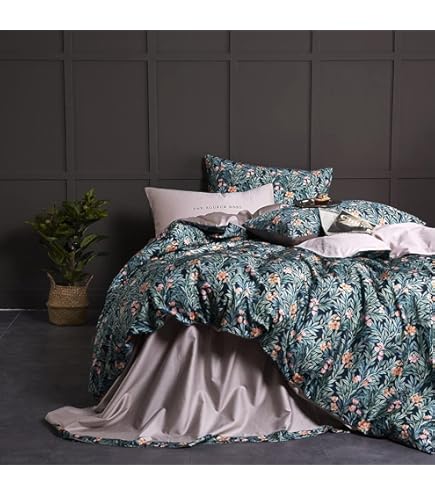 Eikei Botanical Garden - Copripiumino Super King 100% Cotone Spazzolato | Set Letto Flanella Morbida Con Stampe Tropicali Uccelli E Rami (Marsala)