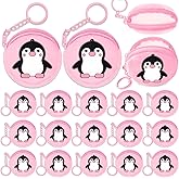 Elecrainbow 15 Pack Penguin Mini Coin Purses with Keyring for Penguin Winter Themed Party,Goodie Stuffer,Present for Friends,Guest Return Gift, Baby Shower,Birthday Party,Pink